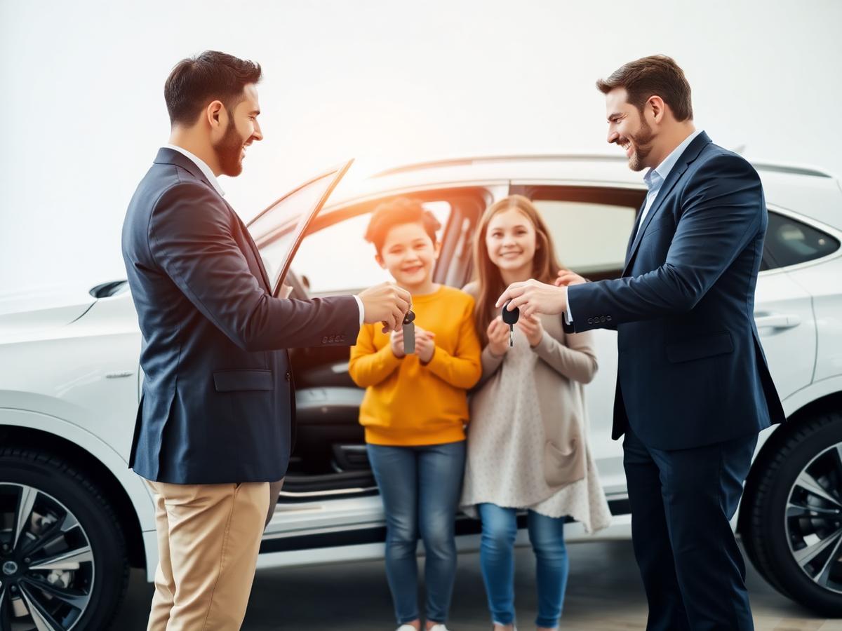 A family receiving the keys to their new SUV from a Turbo Trades specialist